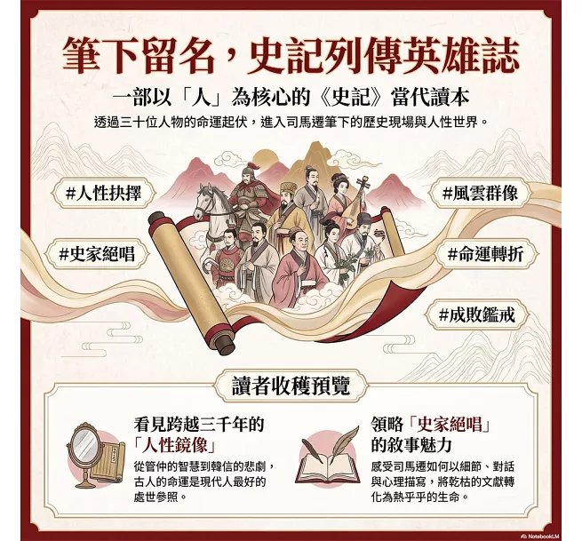 筆下留名，史記列傳英雄誌：忠臣名將×謀士辯才×隱逸智者×遊方醫家……透過三十位經典人物的命運起伏，進入司馬遷筆下的歷史現場與人性世界-preview-2
