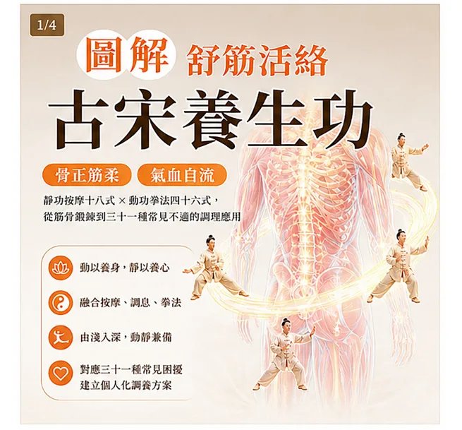 骨正筋柔,氣血自流!圖解舒筋活絡古宋養生功:靜功按摩十八式×動功拳法四十六式,從筋骨鍛鍊到三十一種常見不適的調理應用-preview-2