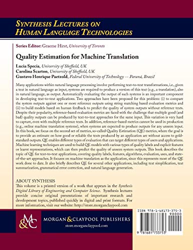 Quality Estimation for Machine Translation | 天瓏網路書店
